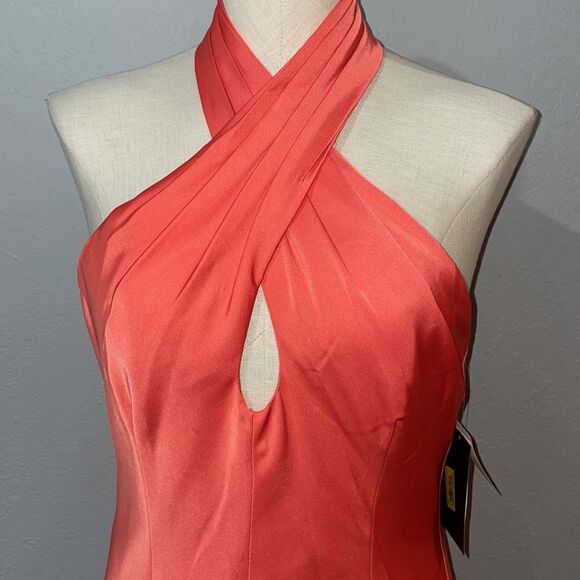 Aidan Mattox Criss Cross Keyhole Halter Sleeveless Satin Midi Dress Size 2 NWT - Picture 4 of 12